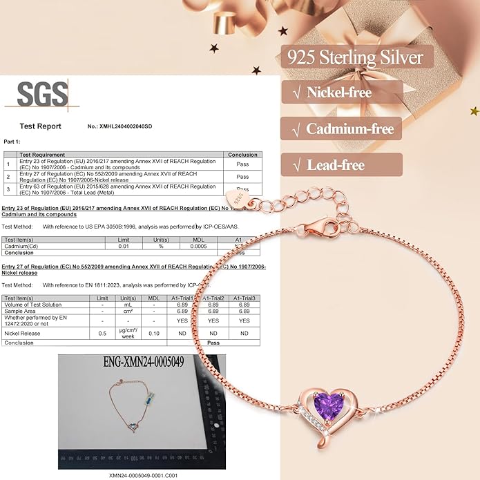 LAVUMO Love Heart Bracelets for Women 925 Silver Charm Birthstone Bracelet Adjustable Anniversary Birthday Jewelry Gifts for Women Girlfriend Wife Daughter Mom Her