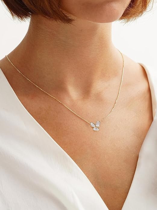CYW Moissanite/Ruby/Sapphire/Emerald Dainty Pendant Necklace for Women, Novelty Design, Really Authentic Solid 925 Sterling Silver, 16"/18"/20" Adjustable, Birthday Anniversary Valentines Gift