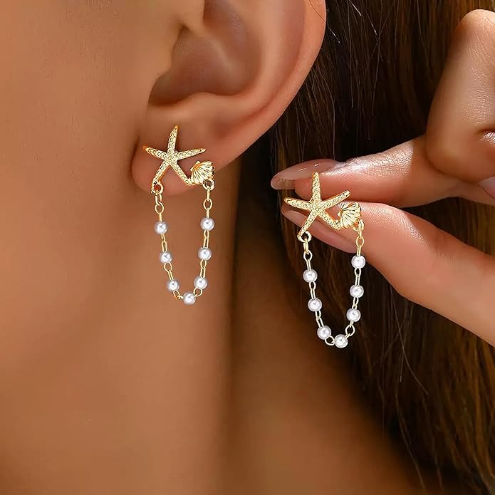 Freekiss Gold Chain Studs Earrings for Women Trendy: Hypoallergenic 14K Gold Plated Dangle Earrings Dainty Small Long Chain Earring Set Fashion Gold Jewelry for Women
