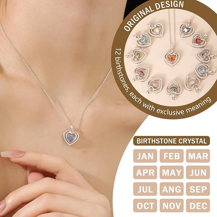 Gem's Beauty Silver Heart Necklace for Women - 925 Silver Moissanite Pendant, Dainty Dance Gift for Her, Mom, Wife |Christmas/Anniversary/Valentine’s Birthstone Jewel