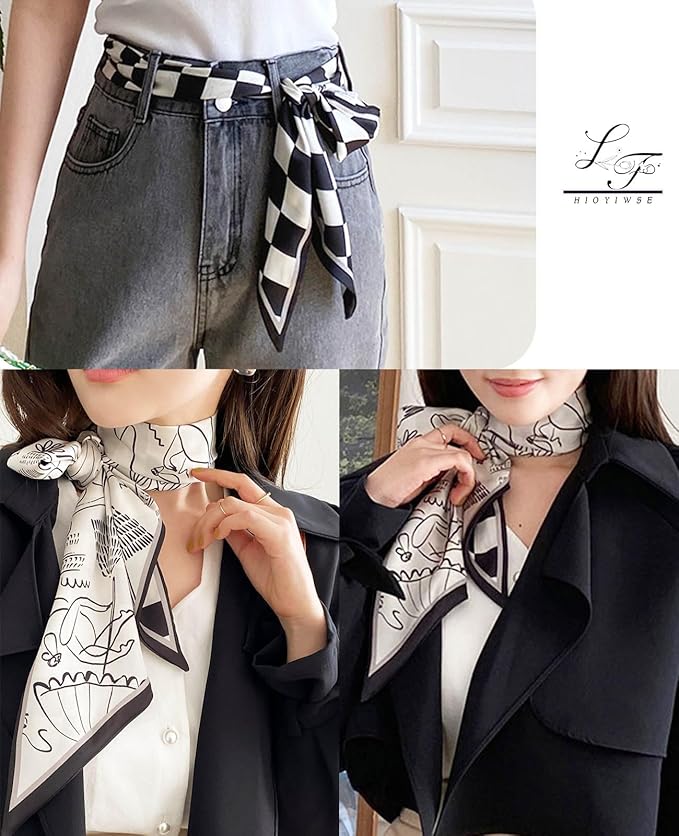 Hioyiwse Head Scarf Hair Neck Scarves For Women Purse Bag Scarfs For Handbags Silky Long Thin Satin Headscarf Fashion