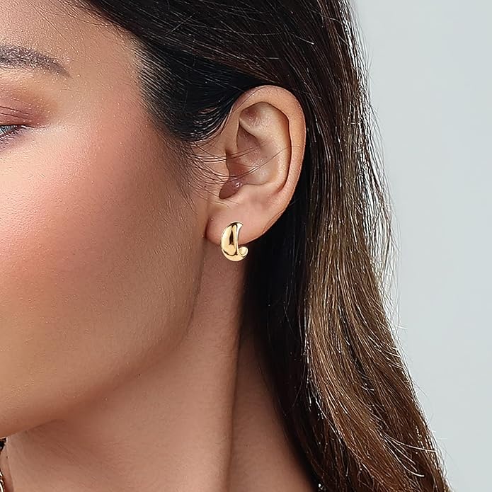 14K Gold Plated Hoop Earrings for Women, Hypoallergenic Chunky Gold Plating Hoop Earrings Multipack, Lightweight Twisted Huggie Hoops Earring Set Jewelry for Gifts