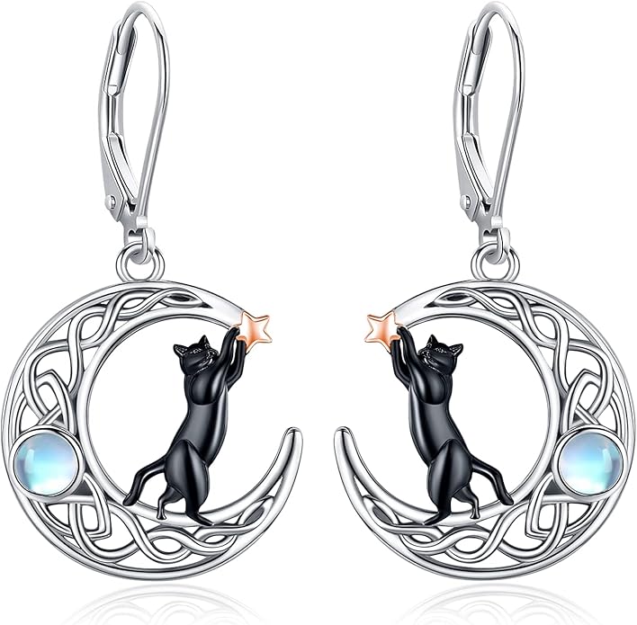 Sterling Silver Tree of Life/Flower/Bee/Animals/Cat/Hummingbird Dangle Earrings Moonstone Turquoise Drop Leverback Earrings Jewelry Gifts