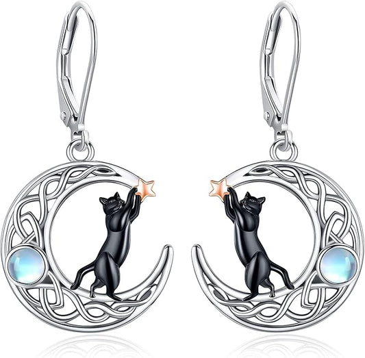 Sterling Silver Tree of Life/Flower/Bee/Animals/Cat/Hummingbird Dangle Earrings Moonstone Turquoise Drop Leverback Earrings Jewelry Gifts