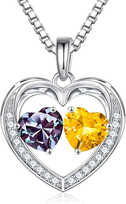 Iefil Christmas Gifts for Women Wife - 925 Sterling Silver Heart Birthstone Necklace, Anniversary Birthday Gifts for Women Wife Girlfriend Mom, Birthstone Jewelry Gift for Her