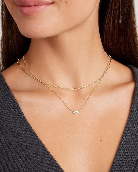 gorjana - Evil Eye Pendant Necklace - 18K Gold Plated - Adjustable Link Chain wITH White CZ and London Blue Nanogem Talisman - Perfect for Layering - Long-Lasting