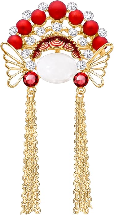 KZQtriid Brooches For Women,14k Gold Plated Copper,Cubic Zirconia Facial Makeup In Beijing Opera Brooch Pins For Women，Cubic Zirconia Broach，Pearl Broach，Chinese Style Broach