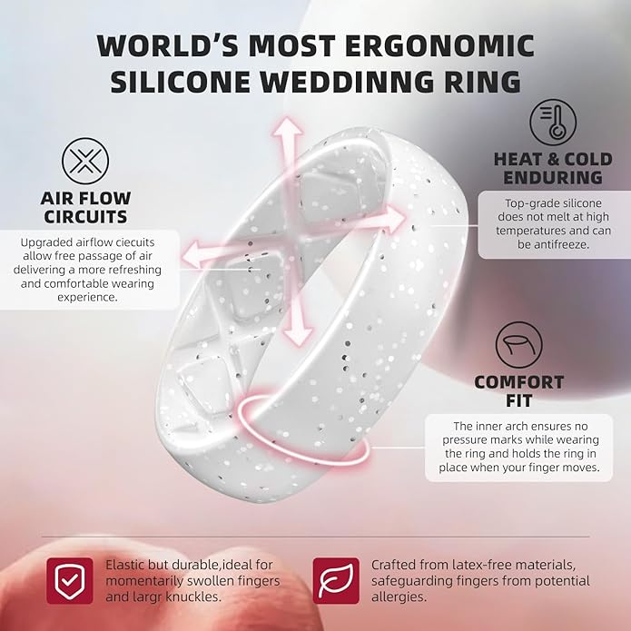 Egnaro Women's Bridal Rings Sets, 6mm Wide, 2mm Thick, Silicone Wedding Rubber Band with Half Size, Inner Arc Ergonomic Breathable Design