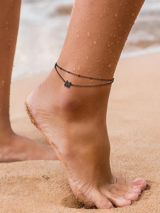 FaithHeart Initial Ankle Bracelets for Women, Waterproof 14k Gold Plated Initial Anklets Non Tarnish Stainless Steel Layered Anklet Summer Beach Foot Jewelry