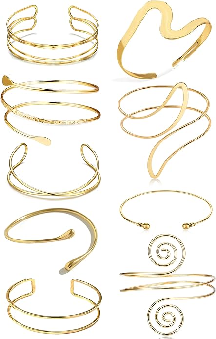 EIELO 9 Pcs Arm Cuff Bracelets for Women Upper Arm Bands Armband Armlet Cuff Bangle Adjustable Golden Arm Bracelet Set