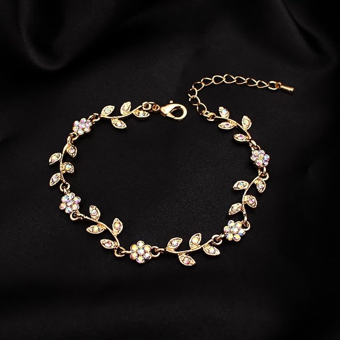 Austrian Crystal Rhinestone Choker Necklace Dangle Earring Link Bracelet Jewelry Set for Brides Bridesmaid Prom Costume Accessories for Women