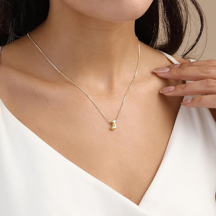 Bubble Gold Letter Necklace for Women, 14k Gold Plated Balloon Initial Necklace, Dainty Gold Necklace for Women, Personalized Bubble Pendant Name Necklace, Fashion Accessories Trendy Jewelry