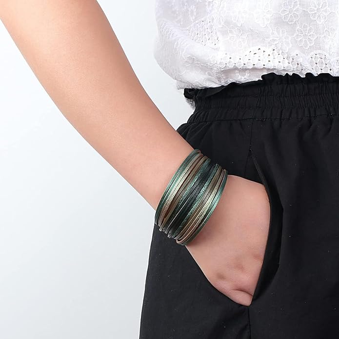 Fesciory Leather Wrap Bracelets for Women, Boho Leopard Multi-Layer Crystal Beads Cuff Bracelet Jewelry