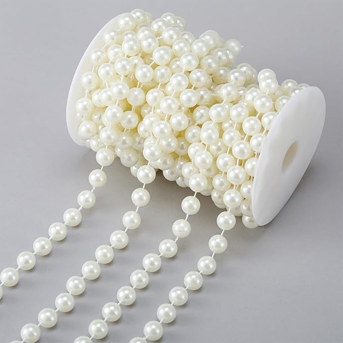 Rytenz Pearls String Bead, Ivory Color Faux Pearl Beads Roll Strand for Wedding Party Christmas Tree and Flowers Decorations Garland DIY Crafts (12mm- 26.2 Feet)