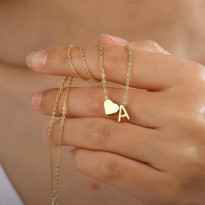 Turandoss Heart Initial Necklaces for Women - Dainty 18K Gold Plated Tiny Heart Initial A-Z Letter Pendant Necklace Birthday Gifts for Teen Girls Jewelry