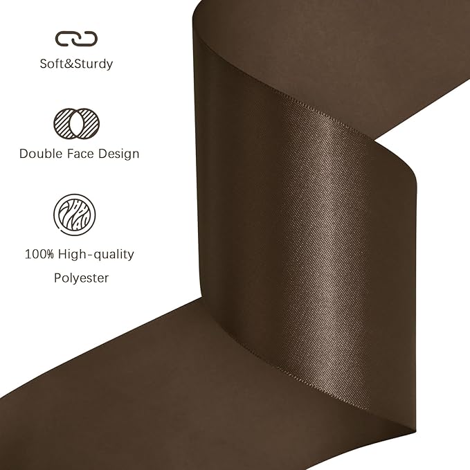 LEEQE Brown Satin Ribbon 3 inch X 15 Yards Polyester Ribbon for Gift Wrapping Very Suitable for Weddings Party Hair Bow Invitation Decorations and More