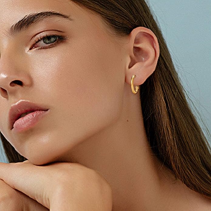 Gold Hoop Earrings Set for Women: Thick 14k Gold Plated Oval Teardrop Sensitive Ear Jewelry Pack Hypoallergenic Hoops Earringsfor Women Fashion (20-35mm)