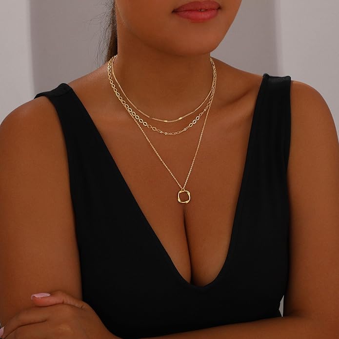 BBV Layered Gold Necklaces for Women Stackable Dainty 14K Gold Plated Silver Chain Necklace Layering Cute Fashion Pendant Choker Necklaces Trendy Jewelry Set Gifts for Women