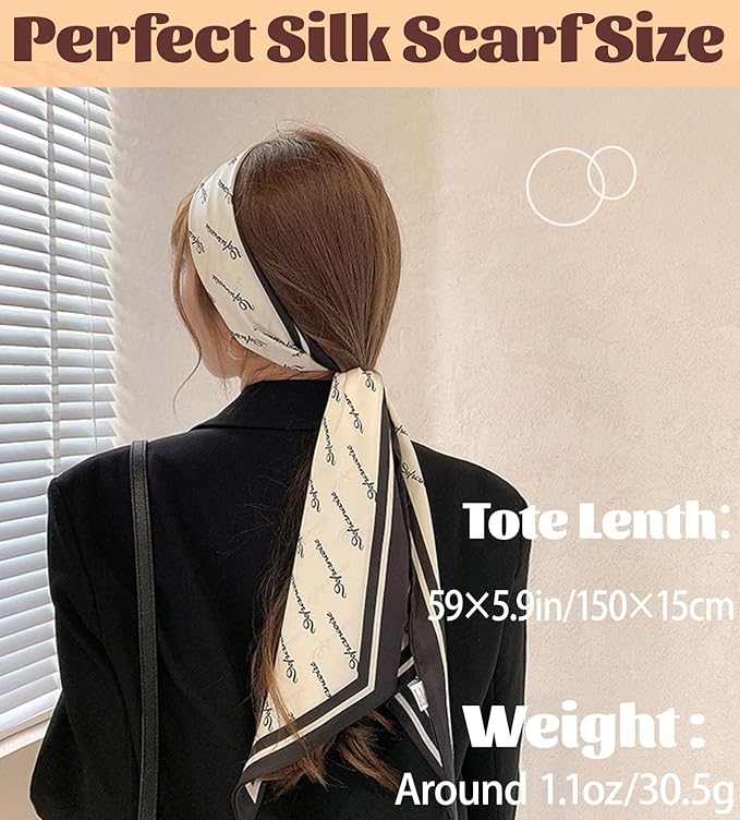 kcctoo 59" Mulberry Silk Like Head Scarf Women's Fashion Square Neck Satin Scarfs for Bag Hair Scarves Gift 59 * 5.9”