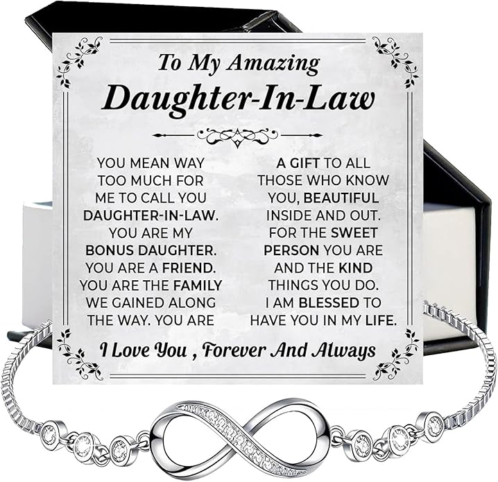 To My Beautiful Daughter In Law Bracelet From Mother-In-Law, Daughter In Law Birthday Gifts, Infinity Star Heart Bracelet For Her With Heartfelt Message Card & Elegant Box, Bonus Daughters Bracelets
