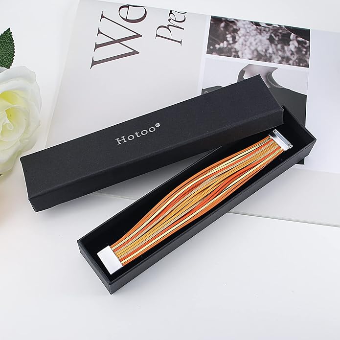 hotoo Handmade Layered Leather Bracelets Wrap for Women Stackable Chunky Colored Men Cuff Bracelet Wristband Bangle Gifts