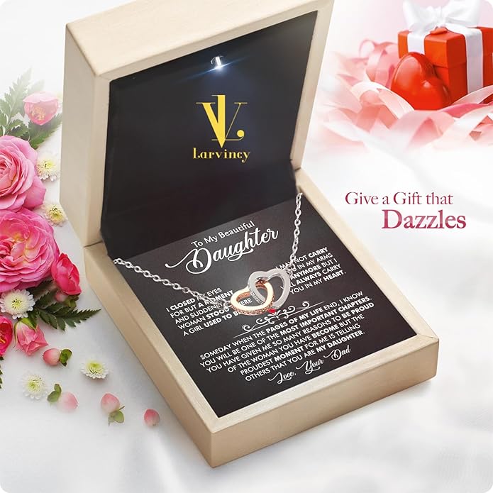 Larvincy To My Daughter Necklace From Dad With Heartfelt Message & Elegant Box, Gifts For Daughter From Father, Beautiful Jewelry Gift From Love Daddy On Graduation, Birthday, Wedding, Christmas