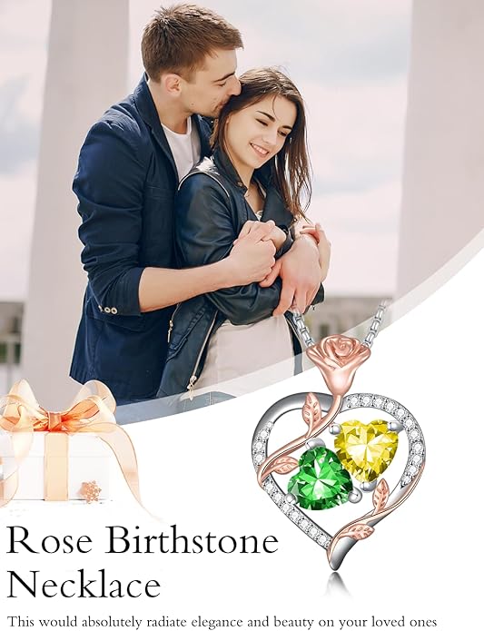 Christmas Gifts for Women Rose Heart Birthstone Pendant Necklace I Love You Forever Jewelry Valentine Mothers Day Birthday Gifts for Women Her Wife Girlfriend
