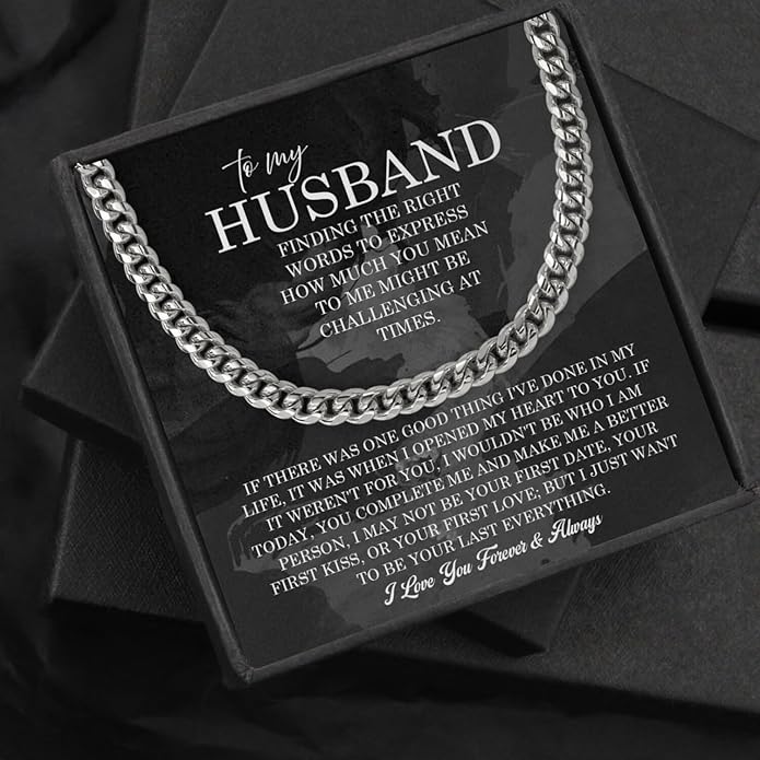 Mapileng Cuban Link Chain Necklace For Husband, Love You This Much To My Husband Classic Steel Jewelry Gift Birthday Christmas Anniversary Jewelry Gifts for Dad Brother Boyfriend Son