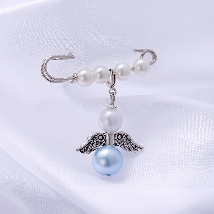 Ralukiia Something Blue Angel Charm, Bride Memorial Bouquet Charm for Wedding Remembrance Mom or Dad in Heaven, Guardian Angel for Wedding, Memory Gifts for Bride