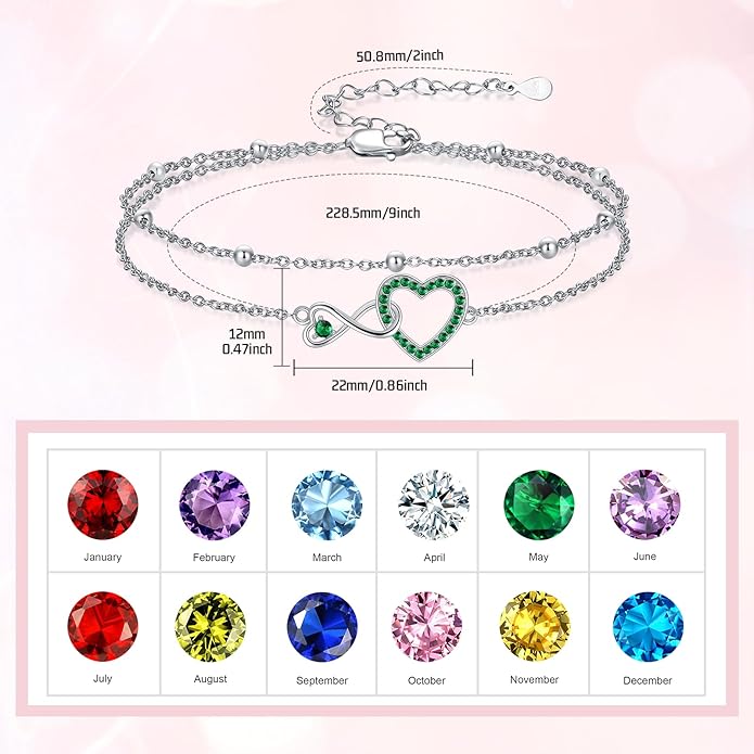 Anklet for Women 925 Sterling Silver Double Infinity Ankle Bracelet Waterproof Summer Jewelry Anniversary Birthday Gifts for Her