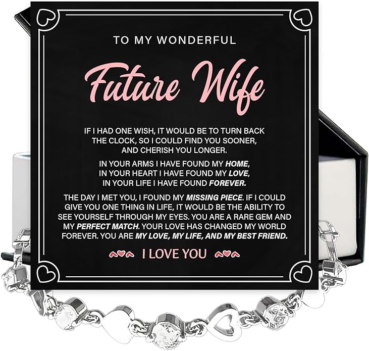To My Future Wife Crystal Heart Bracelet Gift From Future Husband, Beautiful Jewelry Birthday, Christmas, Valentine’s Day, Bracelet For Her With Heartfelt Message & Elegant Box