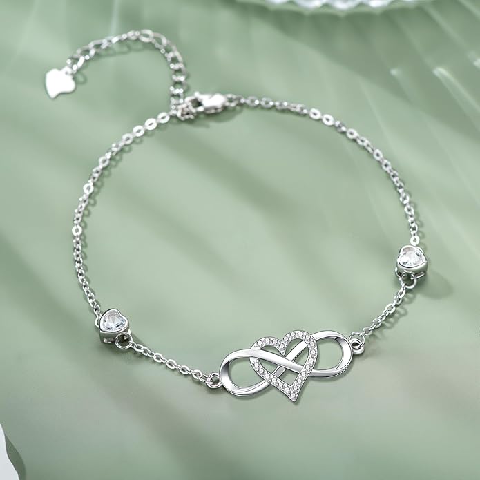Dorunmo Infinity Bracelet Mom Bracelet 925 Sterling Silver 14K Gold Plated Infinity Heart Anklet for Women Christmas Jewelry Gifts for Wife Mom Daughter