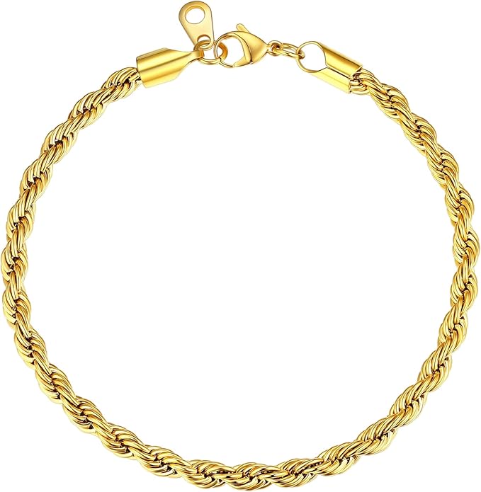 U7 Link Bracelets for Men, Cuban Link/Rope/Watch Band Solid Bracelet, Silver Black Gold Color Wrist Bracelet 3/6/9/12/15mm Width, 6.5/7.5/8.3 Inch Length, Hand Chain Jewelry for Mens Women