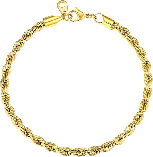 U7 Link Bracelets for Men, Cuban Link/Rope/Watch Band Solid Bracelet, Silver Black Gold Color Wrist Bracelet 3/6/9/12/15mm Width, 6.5/7.5/8.3 Inch Length, Hand Chain Jewelry for Mens Women