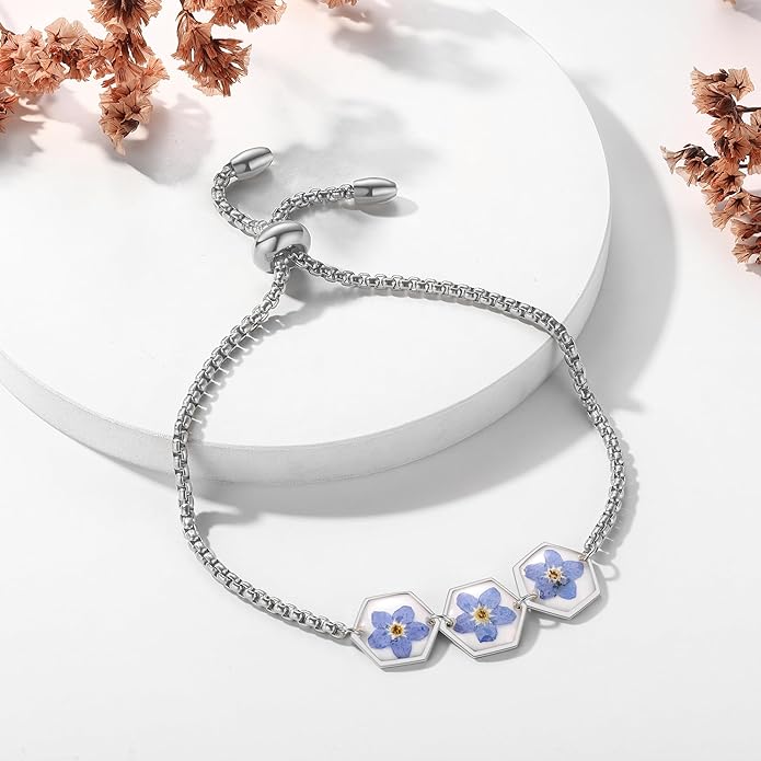 Forget-Me-Not Pressed Wildflower Bracelet | Pressed Flower Bracelet | Gold/Silver Pressed Flower Jewelry | Personalized Handmade Jewelry | Gift For Women