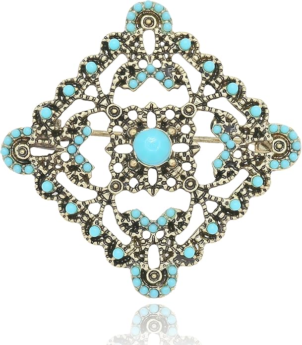 Turquoise West Cowboy Oval Tear Drop Brooch Pin for Women Retro Brooches Pins Classic Fashion Jewelry Accessories Gift