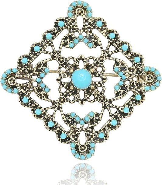 Turquoise West Cowboy Oval Tear Drop Brooch Pin for Women Retro Brooches Pins Classic Fashion Jewelry Accessories Gift