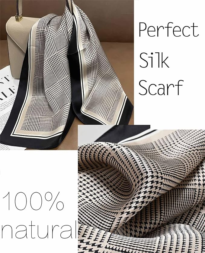 kcctoo 27.5" Mulberry Silk Feeling Head Scarf Women's Fashion Square Neck Satin Scarfs for Bag Hair Scarves Gift