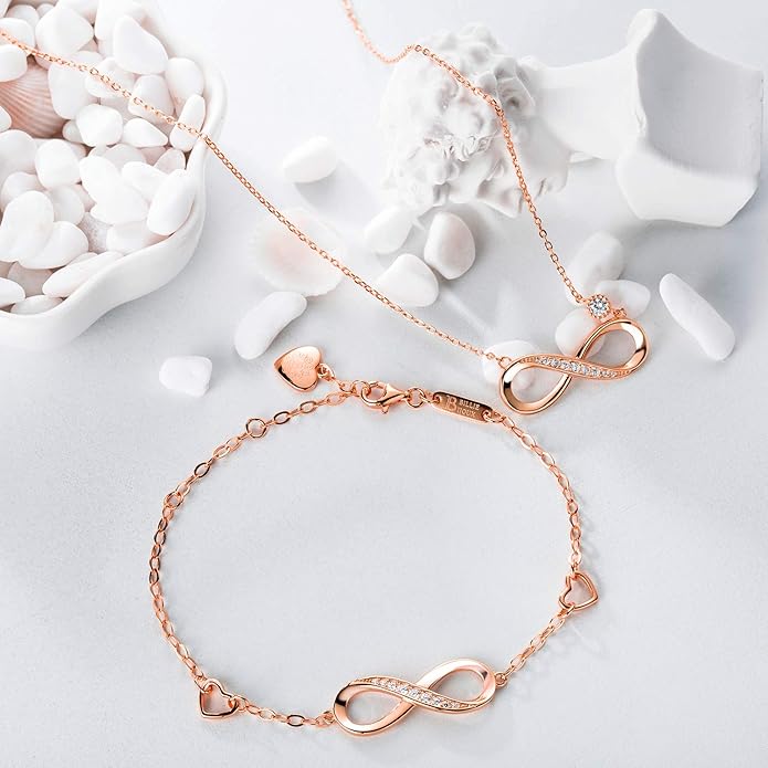 Billie Bijoux 925 Sterling Silver Necklace Bracelet Jewelry Sets Infinity Love Jewelry Sets White Gold Plated Women Necklace Gifts for Women