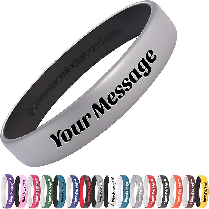 Reminderband Custom 100% Silicone Luxe Wristbands – Personalized Motivational Bracelets, Bulk Rubber Bands for Events, Fundraisers, Awareness, Gifts - Hypoallergenic Bands