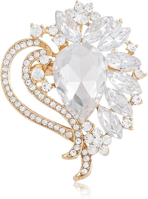 LAXPICOL Vintage Austrian Crystal Elegant Heart Flower Brooch Pin For Women Wedding Broach Pin