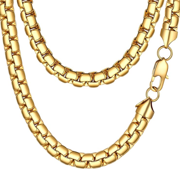 PROSTEEL Stylish Stainless Steel Round Link Chain Necklace for Men, 2mm/4mm/6mm/8mm. Silver/Gold/Black Tone, Hypoallergenic Jewelry, 14"-30", Come with Box