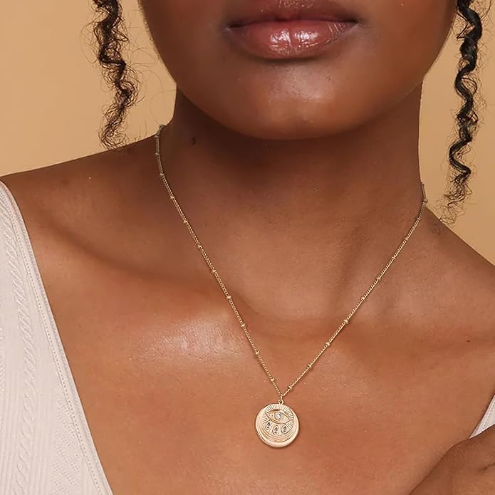 BENEIGE Gold Necklace for Women 14K Gold Plated Evil Eye Necklace Trendy Gold Pendant Necklace Jewelry For Women