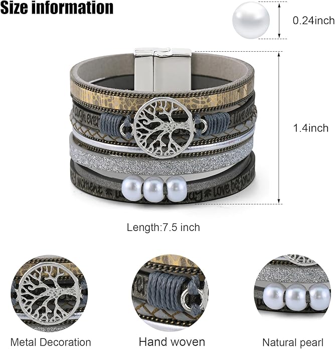 VIBILIA Boho Leather Wrap Bracelets for Women Multi-Layer Bracelets with Strong Clasp Jewelry for Women