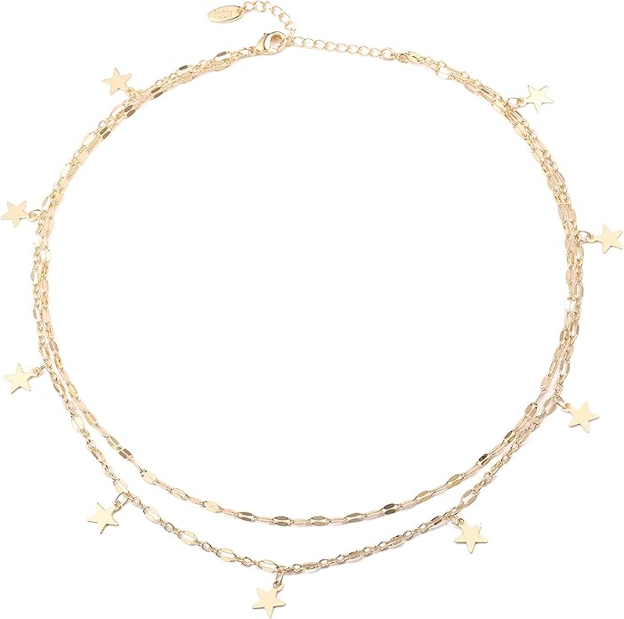 Gold Choker Necklaces 14K Gold Plated/Silver Disc Choker Necklaces Dangling Star Heart Pendant Necklaces Summer Beach Boho Necklaces Aesthetic Necklace Gift for Women