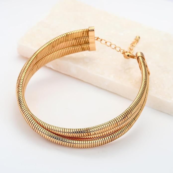 Chunky Gold Choker Necklace for Women, 14K Gold Plated Snake Chain Statement Necklace Triple Twsited Layered Choker Necklaces Jewelry Gifts