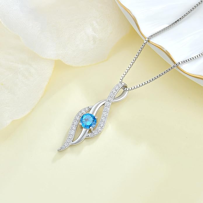 Women Infinity Necklace 925 Sterling Silver Twist Birthstone Pendant with Chain 5A Cubic Zirconia Jewelry