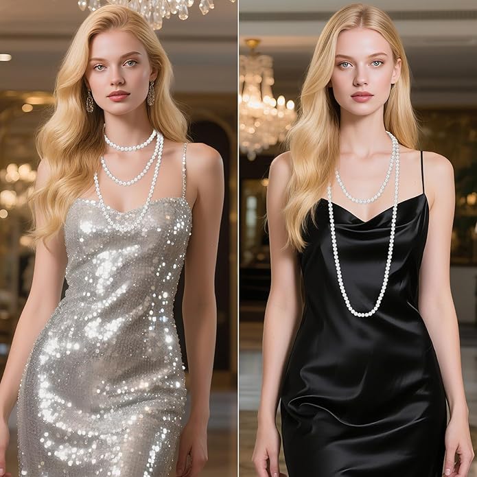 59" Long Pearl Necklaces for Women, Vintage Elegant Long Pearls Necklace for Wedding Party 1920s Gatsby Costume Jewelry