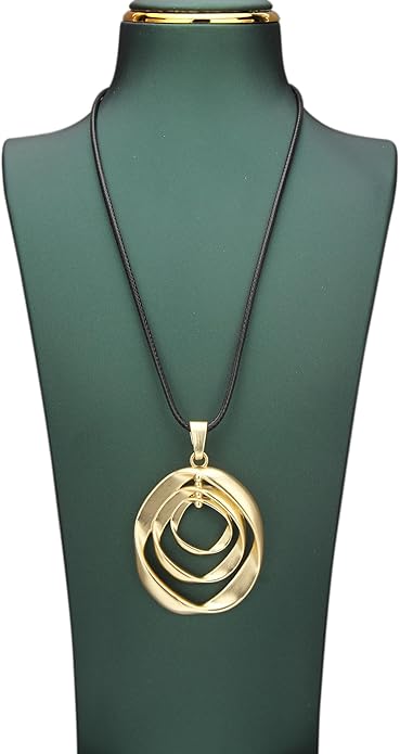 Long Boho Necklaces for Women Vintage Leather Wooden Pendant Y Choker Ethnic Style Gold Circle Hippie Sweater Necklace