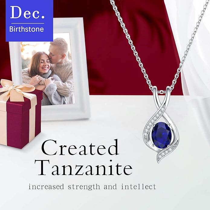 SMILEST Christmas Gifts for Women - 925 Sterling Silver Oval Sparkle Birthstone Pendant Necklace, Gemstone Pendant Anniversary Birthday Gifts for Women Wife Girlfriend Mom Grandma Birthstone Necklace